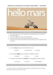English Worksheet: What the Curiosity Rover Can Teach Us About Mars  And Earth