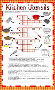 English Worksheet: Kitchen Utensils - Crosswords