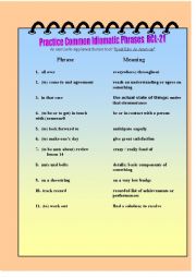 English Worksheet: Practice Common Idiomatic Phrases RCL-21