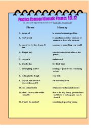 English Worksheet: Practice Common Idiomatic Phrases RCL-22