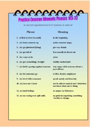 English Worksheet: Practice Common Idiomatic Phrases RCL-23