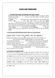 English Worksheet: Language Exercises for 1st Year Students