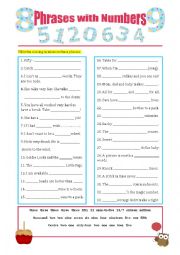 English Worksheet: Phrases with Numbers