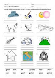 English Worksheet: Phonics G-I