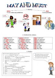 English Worksheet: May and Must