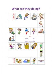 English Worksheet: Present continuous board game