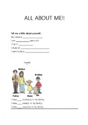 English Worksheet: All About Me Wksht