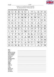 English Worksheet: Transports wordsearch