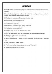 English Worksheet: nice riddles