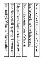 English Worksheet: broken sentences game