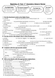 English Worksheet: Beginning- of -year Revision Paper for 1st Secondary