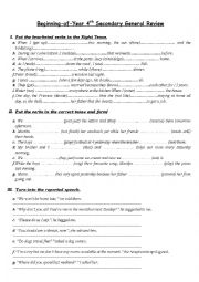 English Worksheet: 4th Secondary Beginning- of- year Revision