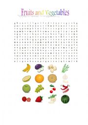 English Worksheet: Fruits and Vegetables wordsearch