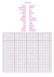 English Worksheet: animals puzzle