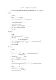 English Worksheet: Listening - telephone conversations