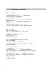 English Worksheet: John Denver- Postcards From Paris