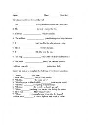 English Worksheet: Present tense