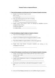 English Worksheet: Personal Passive vs Impersonal Passive worksheet