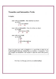 English Worksheet: Transitive and Intransitive Verbs