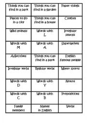 English Worksheet: General Vocabulary Cards