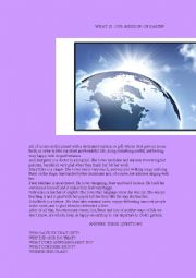 English Worksheet: what is our mission on earth, reading comprehension