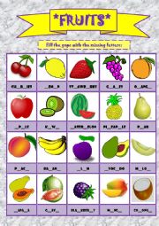 English Worksheet: FRUITS: PICTIONARY