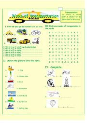 English Worksheet: WAYS OF TRANSPORTATION