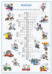 English Worksheet: Vehicles Crossword Puzzle