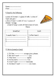 English Worksheet: countable and un countable food