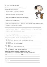 English Worksheet: Mr. Bean Visits the Dentist