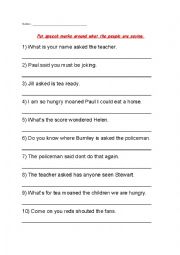 English Worksheet: Direct Speech