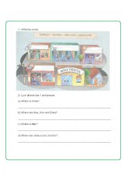 English Worksheet: Complete with bookstore,video store and supermarket