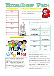 English Worksheet: Number Fun