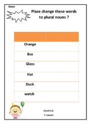 English Worksheet: plural nouns 