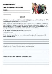 English Worksheet: Heroes reading, video and song activity