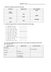 English Worksheet: The irregular verbs test