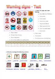 English Worksheet: Warning signs hotel and work answer key