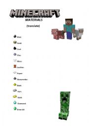 English Worksheet: Minecraft Materials Vocabulary