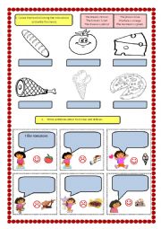 English Worksheet: Colour the food and likes/dislikes