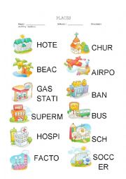 English Worksheet: Places Writting