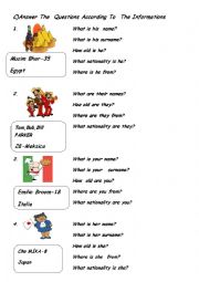 English Worksheet: countries and nationalities questions