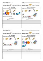 English Worksheet: School Things Pair WOrk