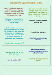 English Worksheet: Family - QUESTIONS-ANSWERS CHAIN GAME