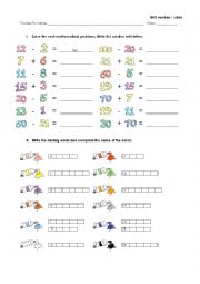 English Worksheet: Number and colors