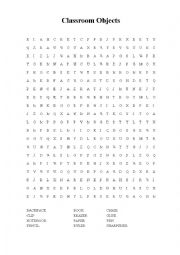 Classroom Objects Wordsearch