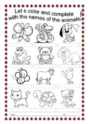 English Worksheet: Coloring Animals