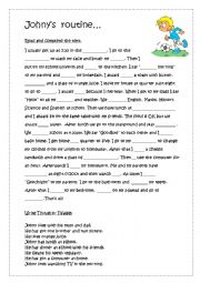 English Worksheet: Johnys routine