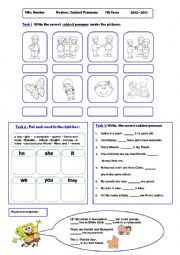 English Worksheet: Subject pronoun revision