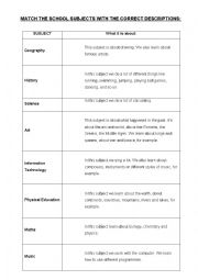 English Worksheet: School Subjects - matching exercise