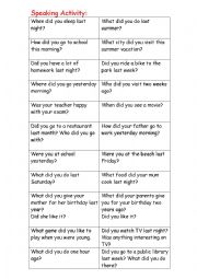 past tense speaking activity